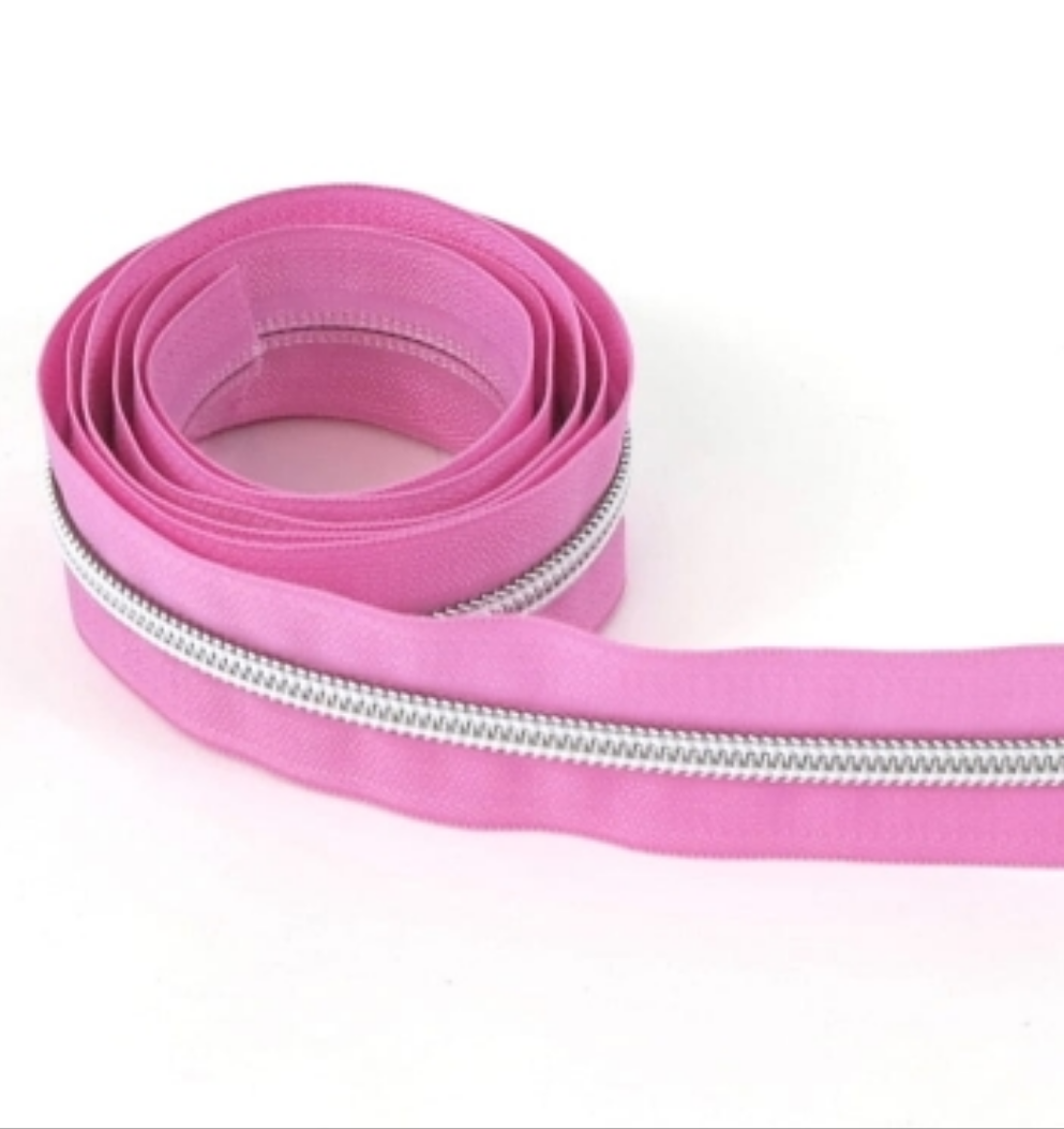 Bright pink - Silver teeth - #5 Nylon Zipper Tape x 1m