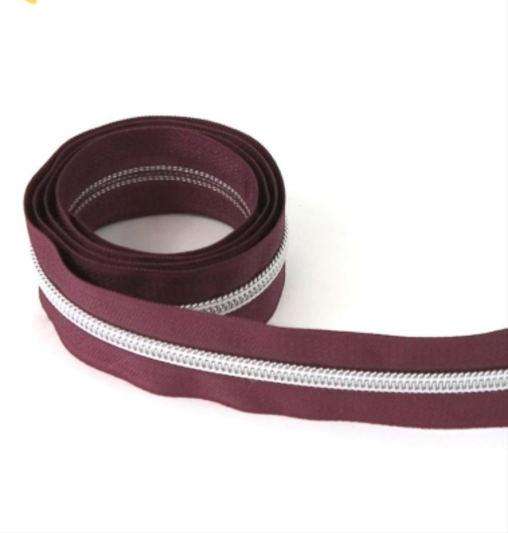 Maroon - Silver teeth - #5 Nylon Zipper Tape x 1m