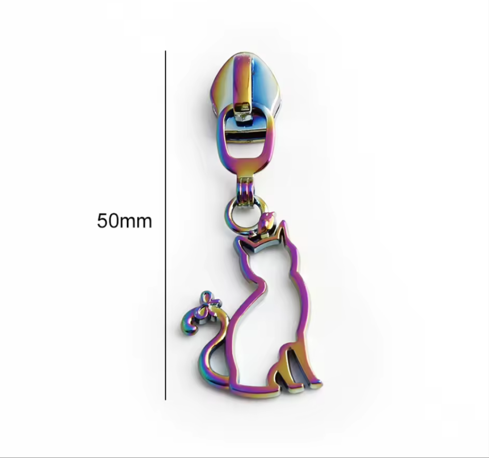 Cat with a Bow - Rainbow - #5 Nylon Tape Zipper Pull