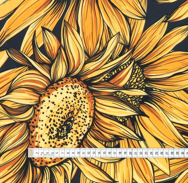 Upholstery velvet - Sunflowers on black - 50 cm x 140 cm