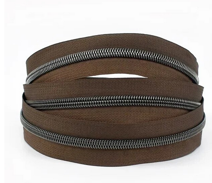 Brown - Gunmetal teeth - #5 Nylon Zipper Tape