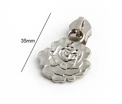 Rose - Silver - #5 Nylon Tape Zipper Pull