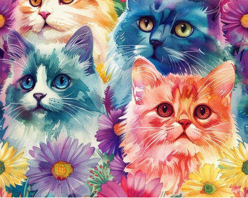 Waterproof Canvas  - Rainbow Cats- 50cm x 157 cm