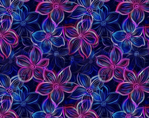 Waterproof Canvas  - Neon Flowers - 50cm x 157 cm