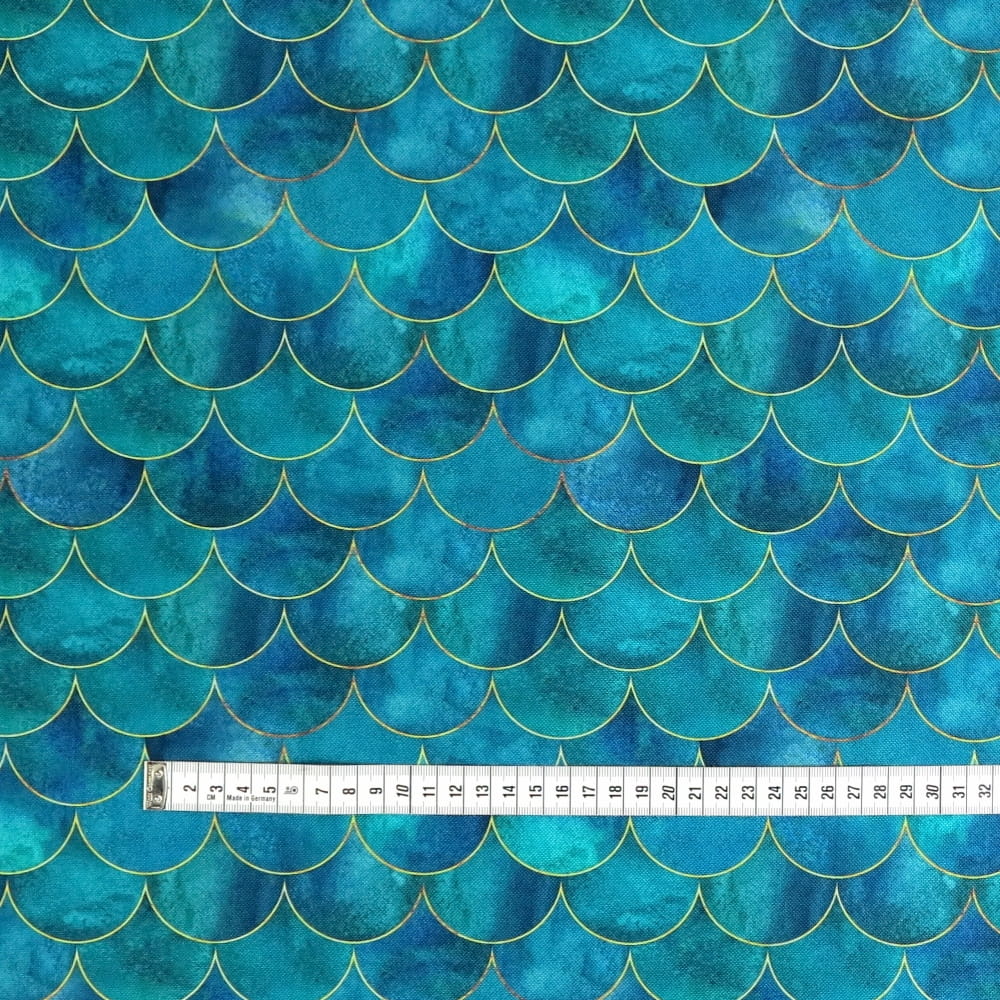 Waterproof Canvas  - Green Mermaid Scales - 50cm x 157 cm