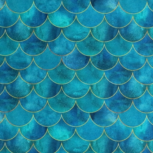 Waterproof Canvas  - Green Mermaid Scales - 50cm x 157 cm