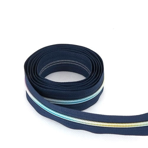 Navy - Rainbow teeth - #5 Nylon Zipper Tape x 1m