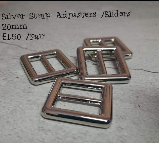 Chunky 20mm strap sliders silver /pair